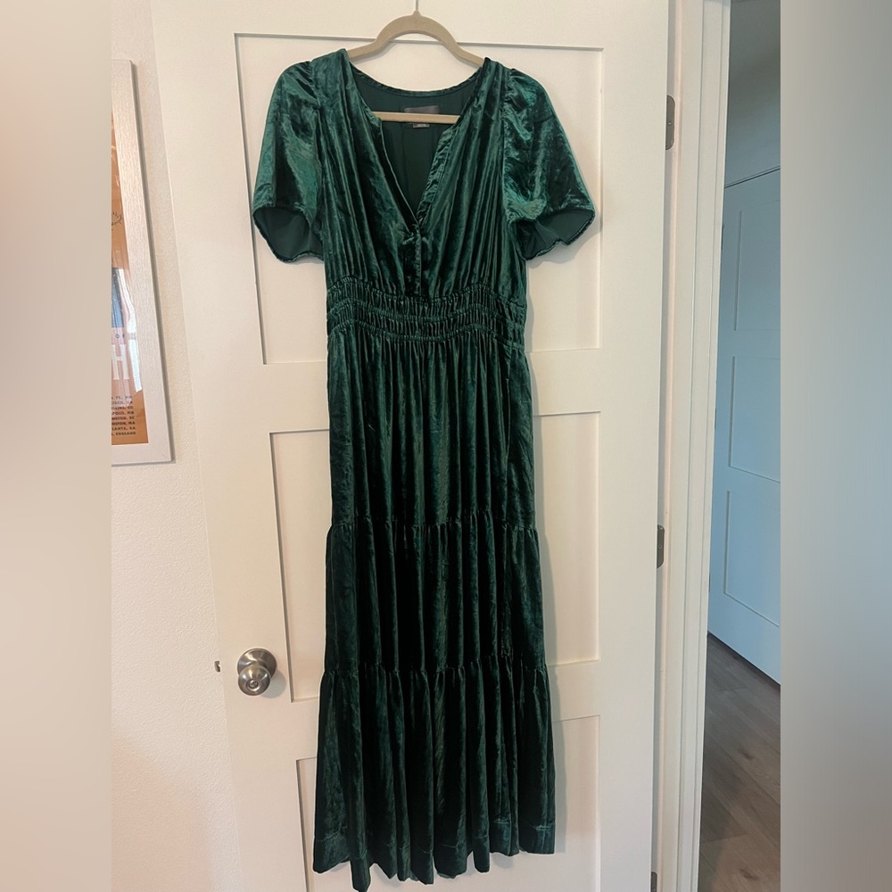 Anthropologie Velvet Party Dress in Emerald